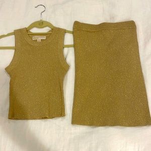 MICHAEL MICHAEL KORS Muted gold light sweater set. Top XS. Skirt XXS.
